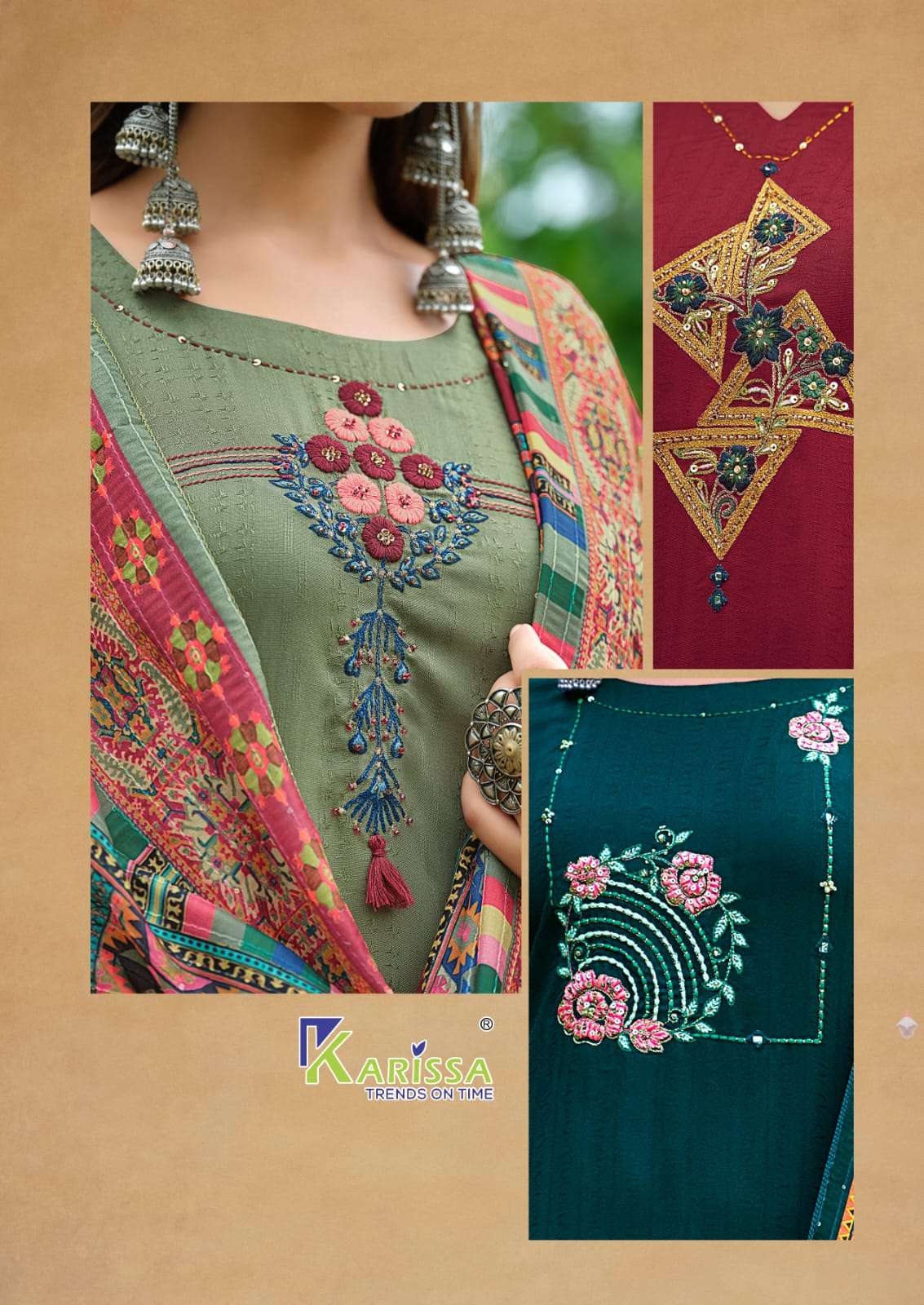 BOMBAY BEAUTY VOL 5 LIVA TAG VISCOSE RAYON  WEAVING THREAD AND HANDWORK KURTI WITH PANT AND MASLIN SEQUENCE WITH DIGITAL PRINT DUPATTA Y KARISSA BRAND POSTER 2